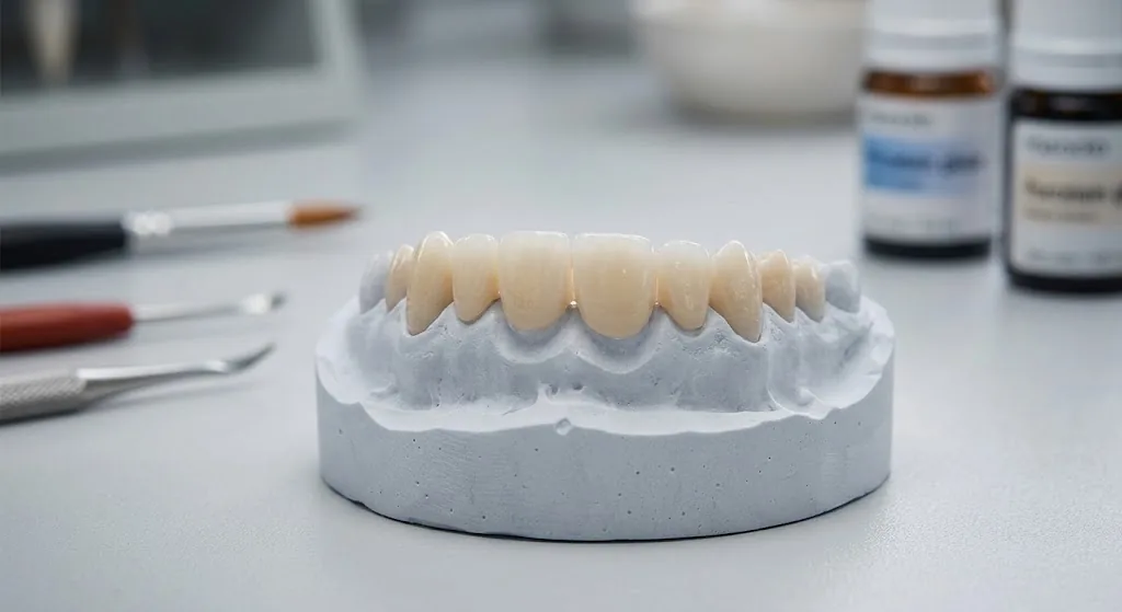 Ceramic dental restorations on a model
